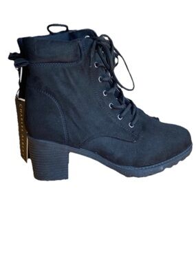 Charles Albert Women’s Black Heeled Ankle Boots 7 Lace Up Faux Suede